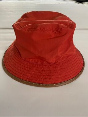 COACH Authentic Vintage Red/Tan Bucket Rain Hat Nylon/Leather Trim Like New